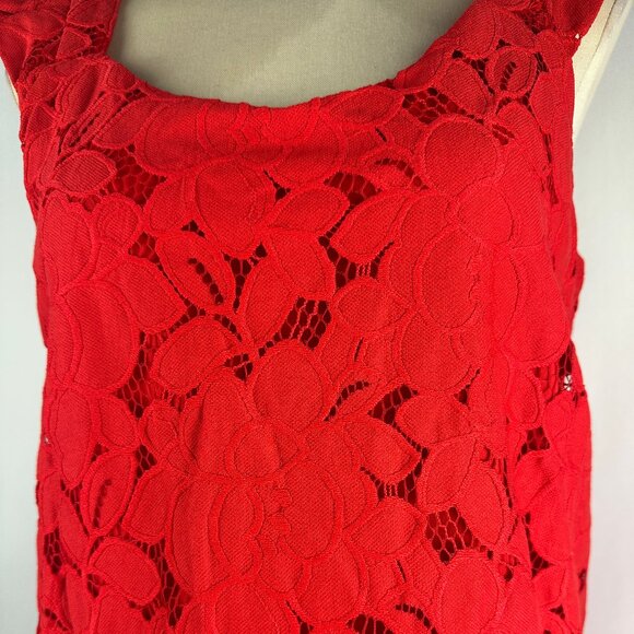 Monteau Los Angeles Red Floral Overlay V Neck Ruffled Top Tank - Picture 4 of 10